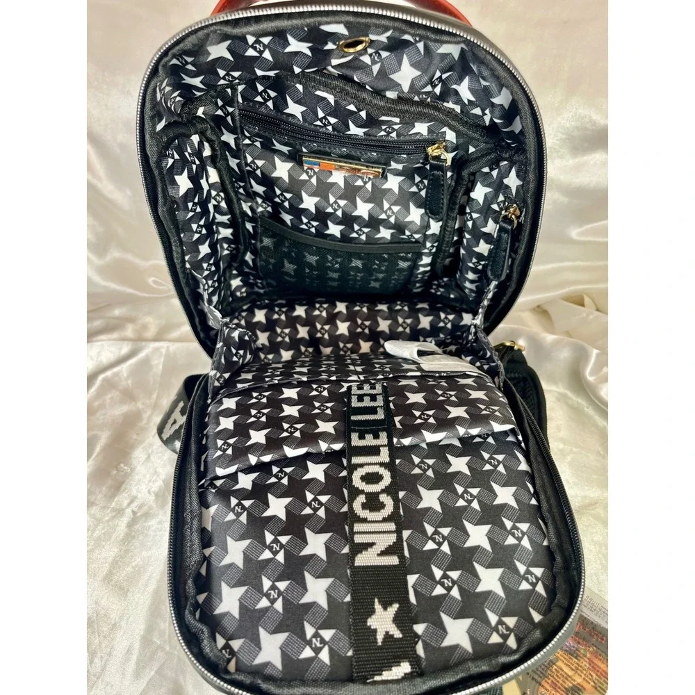 Nicole Lee‎ Career Woman Sling Backpack Black Red Graphic USB Port